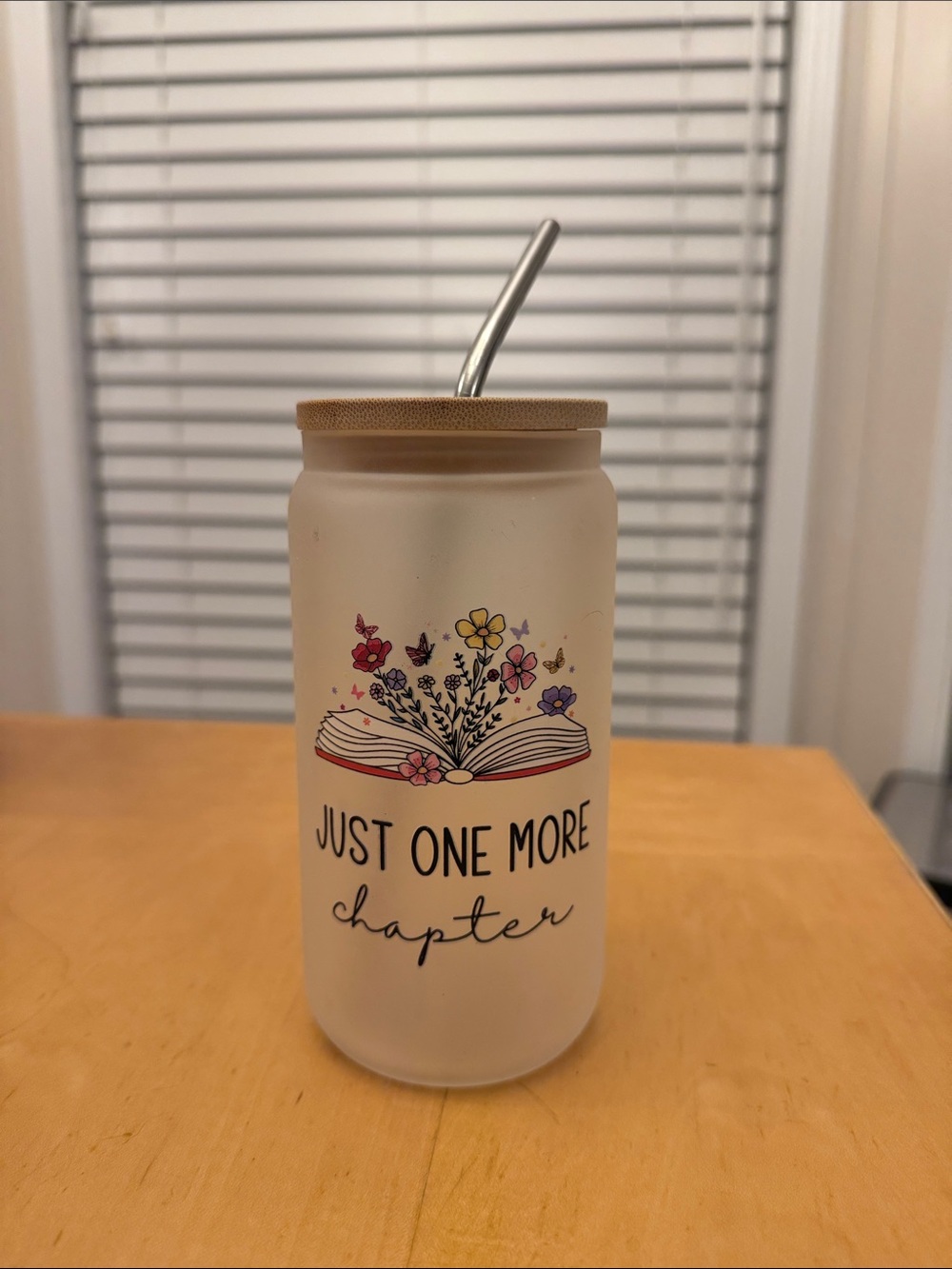 Just One More Chapter Beige Travel Tumbler with Straw